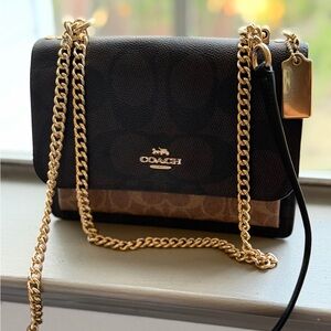 Coach Two-Tone Signature Chain Crossbody in Brown and Black
